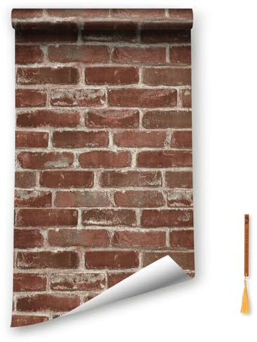 Oufdj-iPro Carta da parati in pietra e mattoni, vinile autoadesivo, impermeabile, con segnalibro, in legno, 44,5 x 800 cm