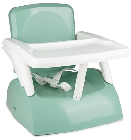 Thermobaby - Rehausseur de Chaise 2 en 1 GUSTO - Évolutif en Petit Fauteuil - Enfant 6 à 36 mois Jusqu’à 15 kg - Harnais 3 Points - Tablette Amovible - Pliable - Vert Sauge - Fabriqué en France