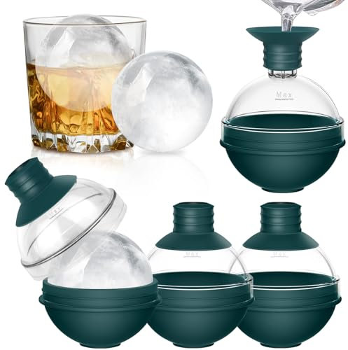 Stampi Ghiaccio in Silicone Rotondo - Set di 4 con Coperchio - Per Cubetti Ghiaccio Grandi da 6 cm - Facile Rilascio, Senza BPA, Riutilizzabile - Perfetto per Whisky, Cocktail e Bevande