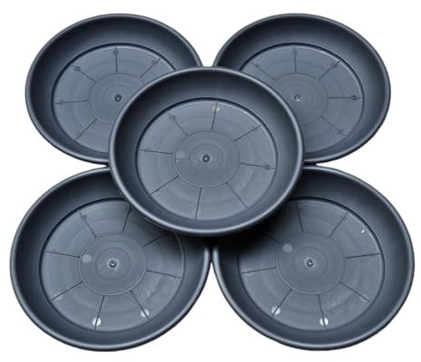 teramico Lot de 5 soucoupes de Pot de Fleurs résistantes aux intempéries en Plastique Italien pour Balcon, terrasse et Jardin, en Terre Cuite, Anthracite, Taupe, Anthracite, 40 cm
