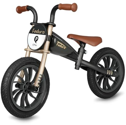 QPLAY Balance Bike Feduro Bicicletta senza pedali per bambini da 3 a 6 anni, bici d'equilibrio con sella regolabile in altezza, ruote da 12 pollici a camera d'aria all terrain, fino 30 kg (Gold)