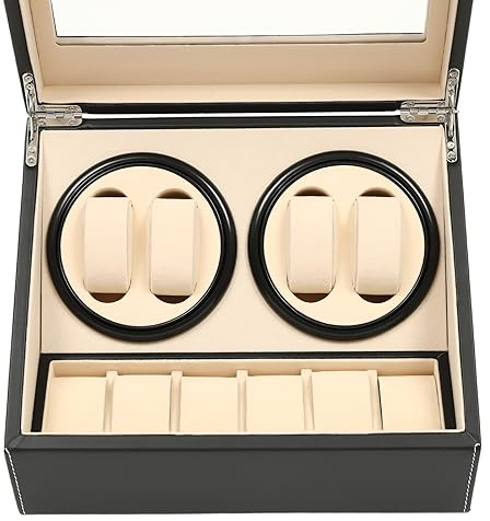 Haoxuesen Caja giratoria automática para relojes, enrollador de reloj, caja de reloj de lujo, bueno para uso personal, presentación en tienda y decoración del hogar