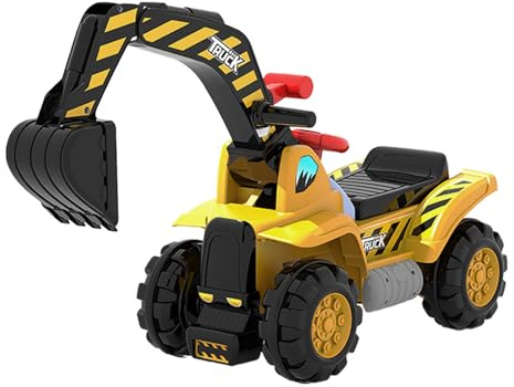 Kinder Sitzbagger mit drehbarer und Verstellbarer Schaufel, Kinderbagger mit Stauraum unter dem Sitz, Hupen, Sandbagger für Kinder ab 1 Jahr