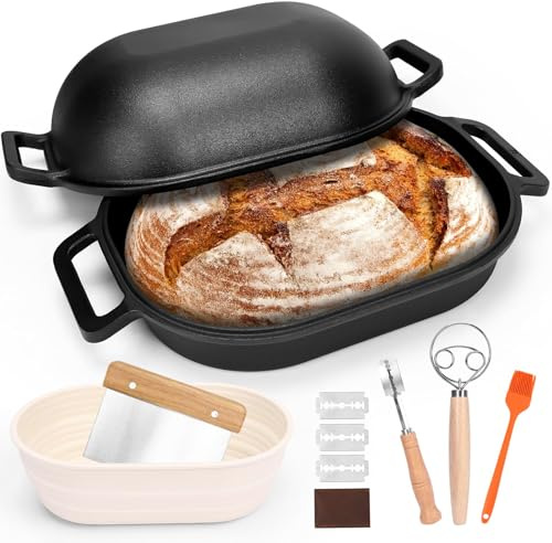 GFTIME Gusseisen Topf 40cm Brot Backen, Brotbackform mit Deckel - Robuste Brotbackform mit Deckel - Idealer Brottopf, Brotbacktopf, Gusseisentopf Brotform, Toastbrot Backform