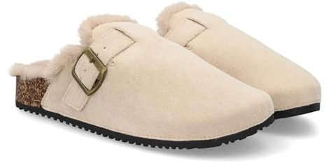 Zueco Tipo Sabot para Mujer con Punta cerrad, Interior Forrado de Borreguito Sintetico Suave Que aporta Calidez. Plantilla Tipo Bio. Ideal para Otono Invierno