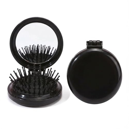 2 Pezzi Spazzola per Capelli da Viaggio, Pettine Pieghevole con Specchio, Pettine Rotondo Portatile per Women and Men, Adatta a Tutti i Tipi di Capelli (Nero)