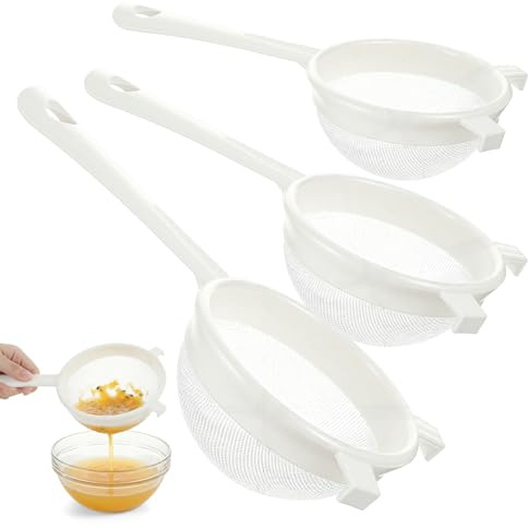 3-pack plast sil för kefir - För kök, med plasthandtag - Ultra tunt nylonnät - För juice, mjölk, kaffe, 3 storlekar