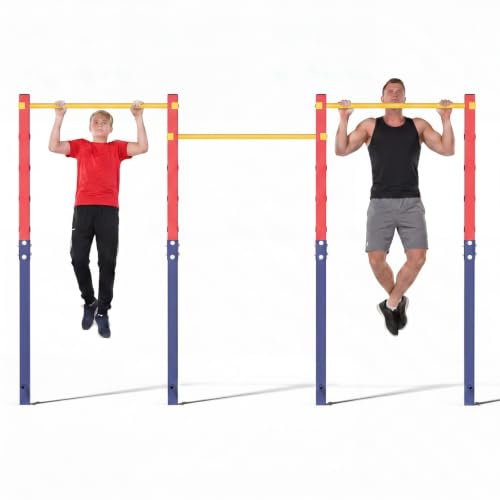 GYMAX Barre de Traction Extérieure, Barre de Fitness en Métal | 5 Hauteurs Réglables 80-172 cm, Capacité 330 kg, pour Enfants Adolescents Adultes, pour Gymnastique Jardin Parc