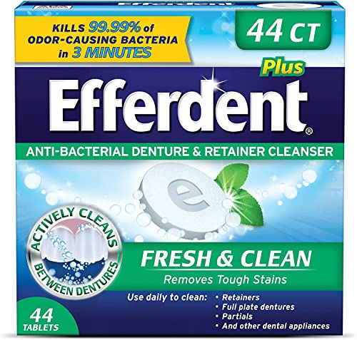 efferdent Retainer Cleaning Tablets, Denture Cleaning Tablets for Dental Appliances, Minty Fresh & Clean, 44 Count, (Pack of 3)