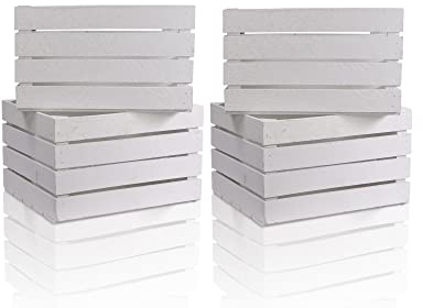 CHICCIE 4 Set Vintage Holzkiste Weiß 50x40x30cm - Holzkisten Weinkisten Obstkisten Regale Kisten