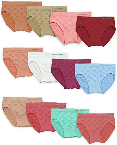 Channo Fille Culotte Fleur en Nylon, sans Couture, Douce et Élastique - Lot de 12, Multicolore, 4-6 Ans