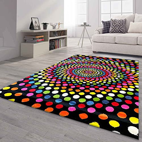 VIMODA Teppich Bunt Patchwork Wellen Punkte Farbig Modern Kurzflor Wohnzimmer, Farbe:B416, Maße:80x150 cm