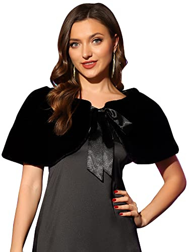 Allegra K Women's Elegant Faux Fur Shawl Wrap Stole Shrug Bow Tie Bridal Wedding Cover Up Medium Black
