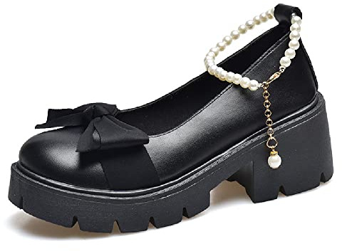 Ulalaza Plataforma para Mujer Mary Janes Zapatos Sweet Toe Tobillo Lolita Gótico Plataforma Vestido Bombas Zapatos Gruesos Zapatos de Plataforma Zapatos de Vestir de Charol