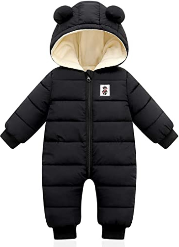 XMWEALTHY Baby Snowsuit Infant Toddler Newborn Cute Winter Coat Jacket Warm Long Sleeve Baby Bunting 0-6 Months Unisex Black