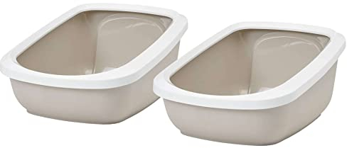 2er Sparpack Katzentoilette Katzenklo mit Rand ASEO Jumbo Weiss-beige