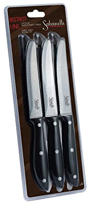 Salvinelli BISTROT Coltello da Tavola Punta Tonda, acciaio inossidabile Forgiato, 6 pezzi, Lama 115 mm, Manico Ergonomico, Nero e Acciaio (B6CTFBI)