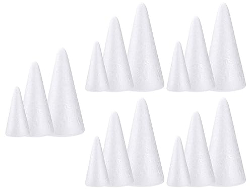 HOMSFOU 15 Stück Schaumstoff- Zum Basteln 7 cm + 10 cm + 15 cm Weiße Kegelförmige Schaumstoff-Baumkegel Für Kunst Und Handwerk Weihnachtsbaum Hochzeit Geburtstag DIY-Bastelprojekt