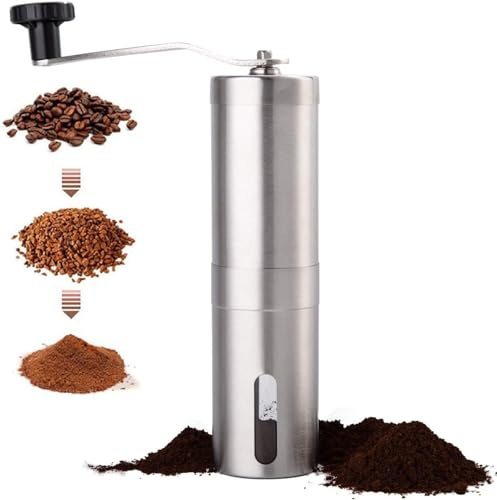 Macinacaffè manuale, macina caffè in acciaio inox con macina conica regolabile in ceramica, macinino a manovella, dimensioni compatte, perfetto per la casa, l'ufficio o i viaggi