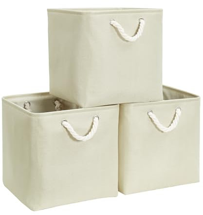 Mangata 30x30x30cm Cube Storage Boxes 3Pcs Light Beige Foldable Baskets