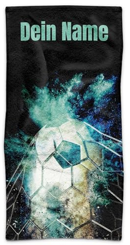 PR Print Royal Handtuch personalisiert mit Name - Badetuch mit Wunschname Bedrucken - Handtuch für Fußballer, Fußballfans, Fußball Geschenke | Individuelles Fotohandtuch - 140 x 70 cm