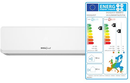 Climatización Digiquest Inverter serie V4 | CLIMA00056 9000 BTU| R-32 | Wi-Fi | Clase A++/A+ | I FEEL | Temporizador | Función TURBO | Flujo de aire 3D | Auto Restart | Modo Noche | SEER 6,1| SCOP 5,1