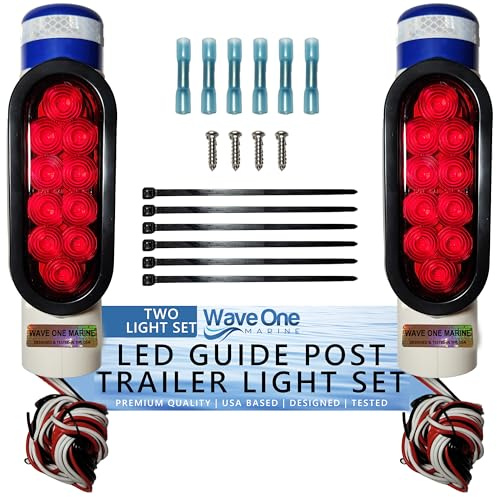 Wave One Marine Boat Trailer Guide Post LED Pole Light Set, (DOT SAE APPROVED) IP67 Waterproof 12V PVC Pipe Tail Lights, Sealed Submersible Turn Signal Brake Marker (2PCS)