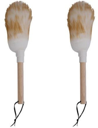 CENPEK Lot de 2 plumeaux en Laine d'agneau - Manches en Bois avec Corde de Suspension, Petit plumeau à Main Lavable et réutilisable pour Nettoyer Les Murs, Les Plantes et Les Zones Difficiles d'accès