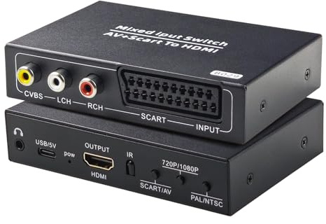 BolAAzuL Convertisseur vidéo composite C-VBS+Péritel vers HDMI, entrée Scart composite CVBS AV vers sortie HDMI, prend en charge 1080P/720P pour PS2 Wii DVD
