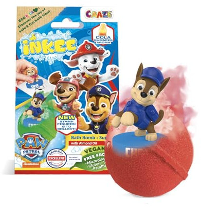 INKEE SURPRISE PAW PATROL, Badebombe Kinder mit Überraschung, Badekugel 80g mit Paw Patrol Stempel, Cola-Gummi Duft, Schaum-Effekt