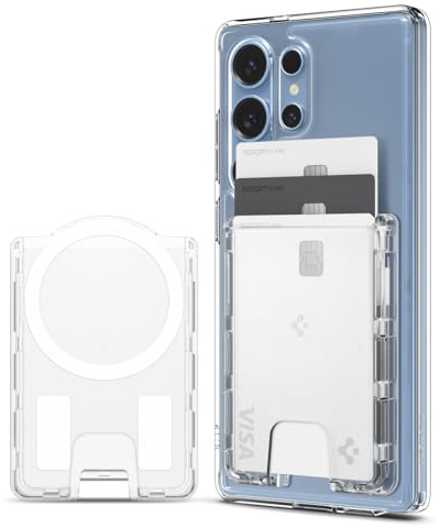 Spigen Ultra Hybrid MagFit plånbok för 3 kort till Samsung Galaxy-serien | Transparent MagSafe-korthållare för magnetiska skal till Samsung Galaxy S26/S25/S24-serien - Kristallklar
