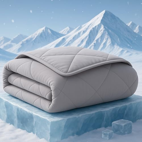 ZonLi Cooling Blanket for Hot Sleepers 50x70, Q-Max 0.5 Lightweight Cool Touch Breathable Summer Blanket for Night Sweats, All-Season Cold Blankets, Mist Gray