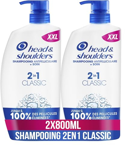Head & Shoulders Classic 2 en 1 Shampoing Antipelliculaire, Tous Types de Cheveux, Pompe 2x800ml. Jusqu'à 100% des Pellicules Éliminées, Cliniquement Prouvé. Usage Quotidien. Rafraîchissant