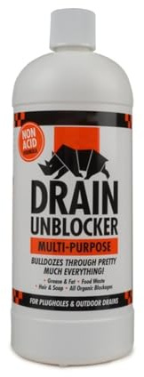 Kilrock Rhino Drain Unblocker 1L Heavy Duty Non-Acid Gel Multi-Purpose Clog Remover for Hair, Grease, Fat, Soap & Food Waste Safe for Kitchen, Bathroom & Outdoor Orange (Pack of 1)