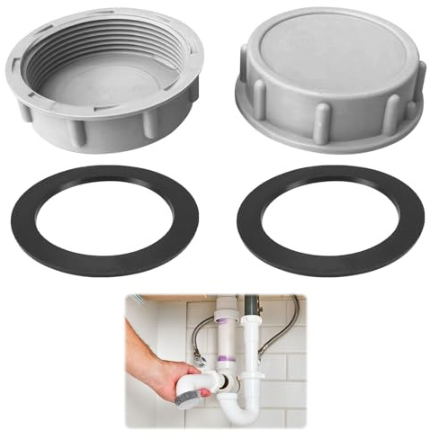 Plastic Pipe End Caps,4PCS 54mm Kitchen Sink Waste Pipe Blanking Cap,Female Thread Pipe Fitting Cap,Washing Machine Plumbing Fittings - Sealing Joints & Pipe Ends (Grey)