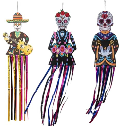 Decoración de Halloween Pancarta Dia de los Muertos, Dia de los Muertos Decoración de Pared del Hogar, Accesorios Decorativos para Fiestas, 3 Piezas