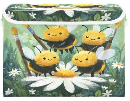 Jinhinox Storage Bins with Lids Bees Cute Brush Fabric Bin Large Closet Storage Box Cubes Organizer Clothes Basket for Shelves Closet Living Room Dorm