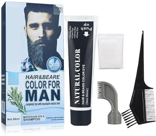 Colorante per barba da uomo, colore barba, tintura, colore barba, elimina i capelli grigi per un aspetto più completo, con pennello applicatore, 80 ml, colore marrone scuro