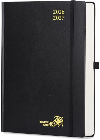 POPRUN Agenda 2026 2027 Dagsplanerare A4 Stor Storlek 30,5 x 21,5 cm, 1 Sida per Dag, Aug'26 - Juli'27, 12 Månader Skolkalender, Hårt Omslag, Papper 80 gsm,Svart