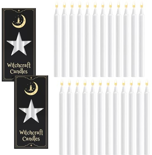 24 Pack White Candles 6.3 Unscented Dinner Candles, Spell Chime Candle, Long Candles for Dinner Home Decor Rituals Magic Witchcraft Wiccan Altar Prayer Meditation Party