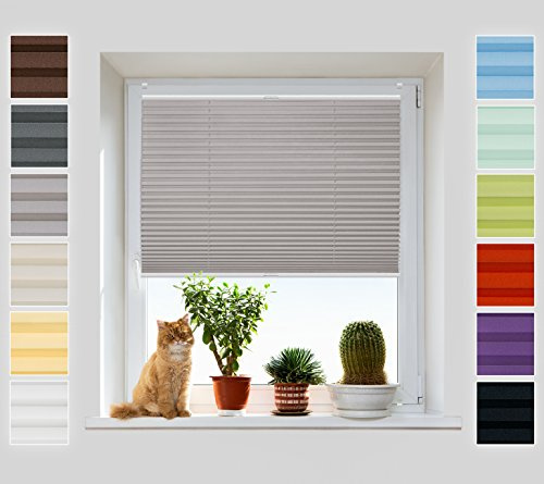 Plissee Ohne Bohren Klemmfix, Grau 80x200 cm, Jalousie mit easyfix Metall Klemmträger | Pearl Stoffkollektion | Leicht zu montieren | Faltrollo Sichtschutz, Sonnenschutz, Fenster