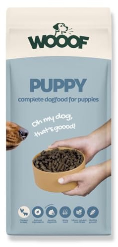WOOOF Welpen 18kg kaltgepresstes Natürliches welpenfutter Hundefutter mit Rindfleisch | Trockenfutter, leicht verdaulich, ohne Weizengluten