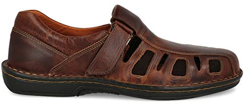 PAYMA - Sandalias para Hombre de Verano de Piel. Senderismo, Trekking, Playa. Cangrejeras. Plantilla Acolchada Microfibra. Piso de Goma. Cierre de Contacto. Color Marrón Cerrado. Talla 41