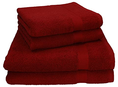 Betz 4-TLG. Handtuch Set Premium 100% Baumwolle 2 Duschtücher Duschtuch Größe 70 x 140 cm 2 Handtücher Handtuch Größe 50 x 100 cm (rubinrot)