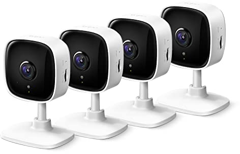 Tapo TP-Link C110P4 Lot de 4 caméras de sécurité pour Moniteur de bébé, caméra pour Chien avec détection de Mouvement, sirène Audio bidirectionnelle, Vision Nocturne, Stockage de Carte SD et Cloud -