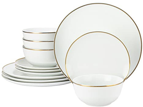 12pc Gold Rim Porcelain Dinner Set