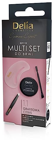 Delia Cosmetics - Set Multi per Sopracciglia - Pinzette, Pomata, Stencil - Nero Grafite - Formula a Lunga Tenuta