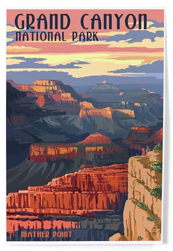 Lantern Press Grand Canyon National Park Wall Art Print 8x12 – Mather Point Arizona Landscape Poster – Vintage Style Canyon Artwork – Made in USA