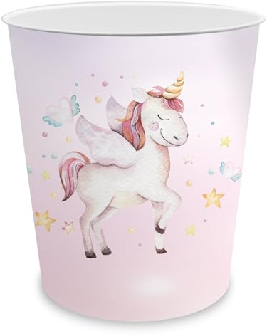 itenga Corbeille à papier pour enfants avec motif - ronde env. 11 L - Poubelle pour chambre d'enfant - plastique résistant (motif licorne)