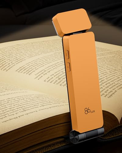 86lux Book Light, Rechargeable Clip-On LED Reading Light for Bed | 3 Color Temperatures with Stepless Dimming, Ultralight Bookmark Design for Kids, Book Lovers, Coral Orange